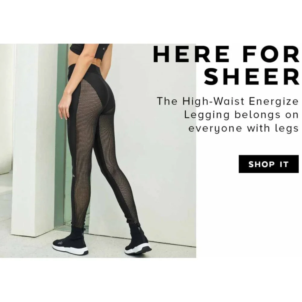 Alo High-Waist Airlift Energize Legging Black Sheer Mesh Cut-Outs Cutouts Tights